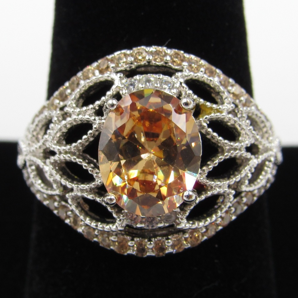 Vintage Size 9.5 Sterling Yellow CZ Diamond Ring - Picture 1 of 7